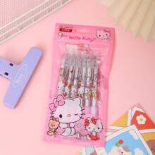 Sanrio 6er-Set Sanrio Nadelschreiber Cinnamoroll Hello Kitty 0,5 schwarze Push-Kugelschreiber, Kuromi My Melody Büro Schule Push Signature Stift Set, Pochacco Pompompurin süße Cartoon Gelschreiber mit Haken, Flüssigkeitssicher, durchgängige Tinte, einfach mitzunehmen, Geschenkset Schreibwaren, Schreibfehler können leicht durch Reibung korrigiert werden, geeignet für Büro, Studium, Tagebuch und andere multifunktionale Zulieferungen, ideal als Geschenkset in der Schulsaison zur Rückkehr an die Schule