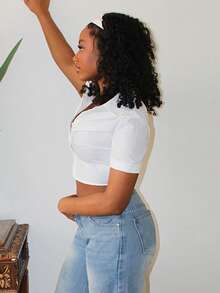 Steph T Women's Fashionable Short V-Neck Short Sleeve Shirt,Short Sleeve Tops,Summer White Crop Casual Elegant Top Festival Beach Going Out Tee