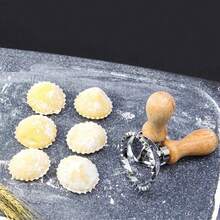 1Pc Stainless Steel Pastry Press Mold with Wood Handle Dumpling Lace Embossing Stamp and Ravioli Cutter for Baking and Pasta Making. - Apricot - View 4