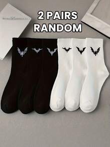 6 Pairs Of Bat Print Socks Gothic Style Comfortable Mid-Tube Socks Suitable For Everyday Wear Black Socks White Socks