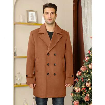 Local Warehouse-  Regular Fit For Autumn/Winter Outdoor Parties  Casual Outings Men's 50% Wool Blend High Quality Trench Coat - Double-Breasted Mid-L