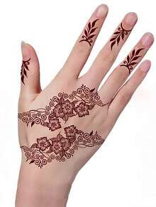 1-2张纹身贴纸，赠送花朵海娜图案临时纹身贴纸，防水防汗PVC材质，一次性逼真纹身贴纸，适合时尚爱好者日常使用。 - 紅色 - 查看 4