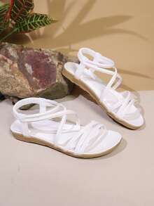 Sandales plates d'été élégantes et confortables pour femmes, rayées, de vacances, marron, grande taille