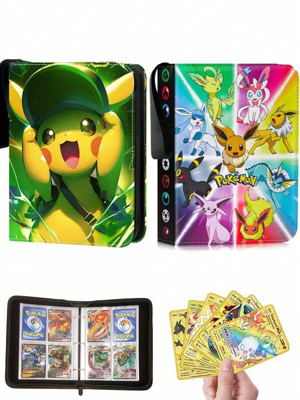 pokemon 4-kieszonkowy segregator na karty, 50 stron, 400 kieszeni, segregator na karty kolekcjonerskie, wodoodporny folder na karty z PU, segregator na karty kolekcjonerskie z zamkiem błyskawicznym, przenośny album na karty kolekcjonerskie, prezenty urodzinowe