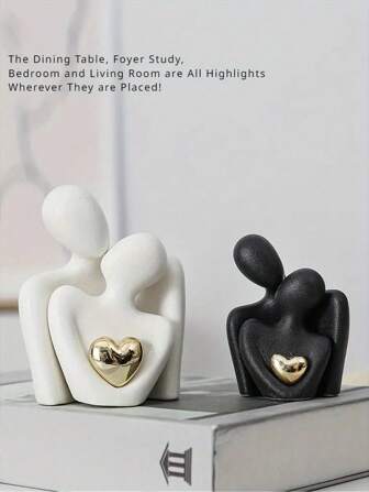 1pc Heart-Shape Golden-Plated Abstract Artistic Figurine, Couple Embracing Decoration ,Suitable For Home Decor, Bedroom Decor, Office And Students, The Best Gift,Springtime,Christmas Decorations,Storage,Wedding Decor,House Decor,Jewelry Organiser,Party Decorations