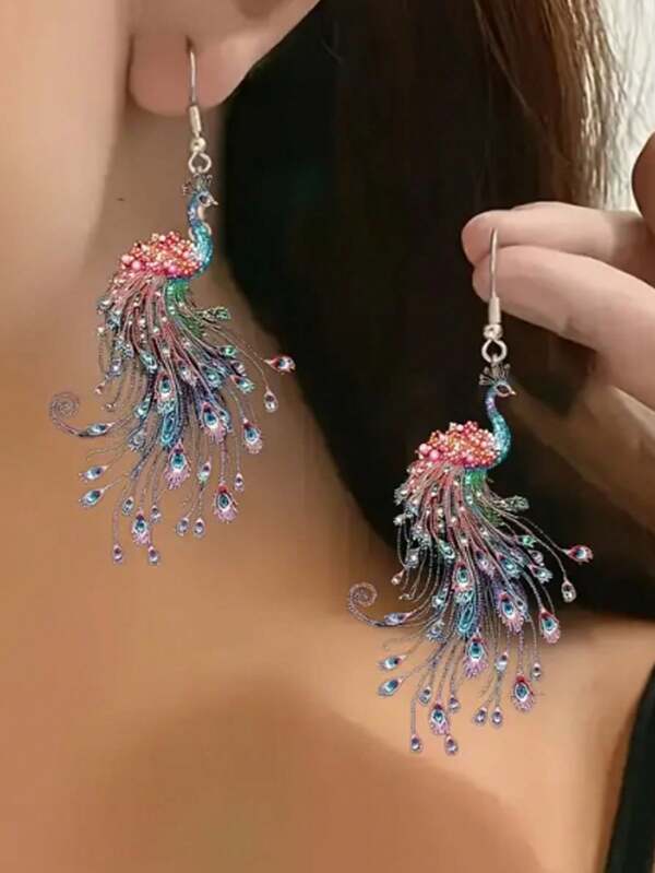 1 Pair Of 2D Flat Acrylic Peacock Earrings, Suitable For Women's Ear Decoration, Are Ideal For Going Out, Dates, Parties And Party Decorations, And Are Perfect Gifts For Any Festival