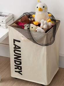 1pc Rolling Laundry Basket With Dustproof Net, Waterproof Fabric Laundry Basket For Washing - View 3