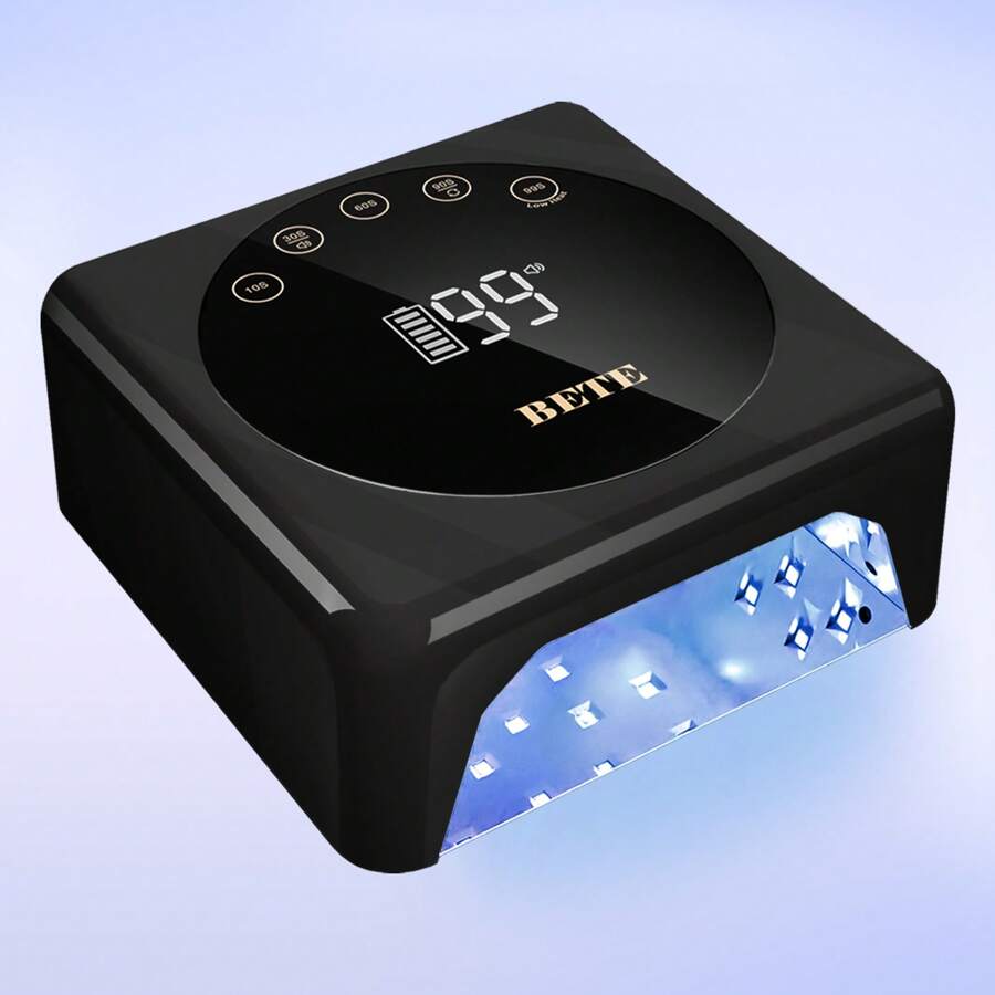 Lámpara de uñas LED inalámbrica profesional, lámpara UV recargable de 78 W, sensor infrarrojo inteligente y pantalla LCD, dispositivo de secado de esmalte de uñas, secador de uñas portátil para esmalte de gel con 5 temporizadores en blanco.