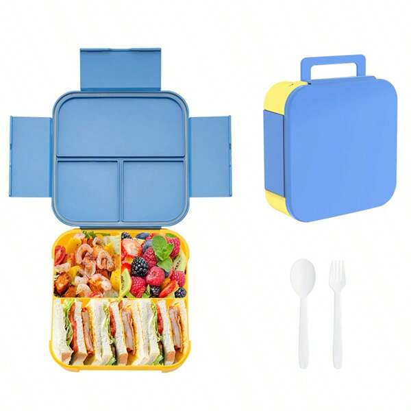 Square Plastic Flip-Top Bento Box, Student Portable Lunch Box With Compartments, Travel Takeaway Meal Container, Large Capacity Kitchen Food Storage Box,School Supplies