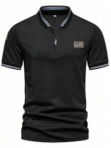 Men's Casual Golf Polo Shirt For Summer, With Stylish Embroidery And Short Sleeve Zipper Design - màu đen - Xem 1