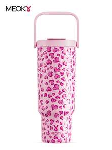 40盎司带把手真空保温水瓶，不锈钢保温瓶，保温/保冷长达34小时/10小时，防漏瓶盖和吸管，便携式保温杯，适合户外露营、徒步、驾车和旅行 - 粉色 - 查看 1