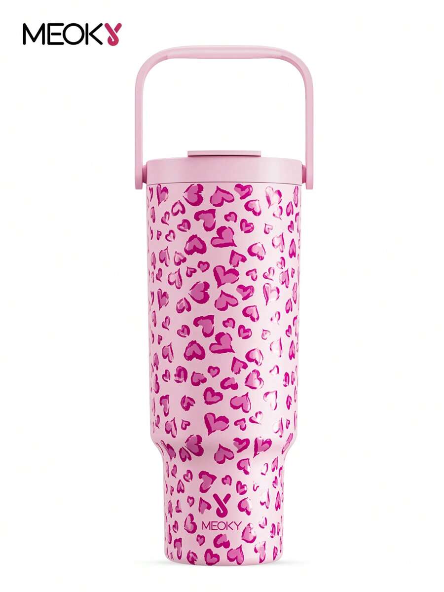 40盎司带把手真空保温水瓶，不锈钢保温瓶，保温/保冷长达34小时/10小时，防漏瓶盖和吸管，便携式保温杯，适合户外露营、徒步、驾车和旅行 - 粉色 - 查看 1