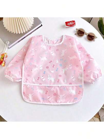 1pc Cute Rabbit Reversible Baby Bib, Cartoon Print Waterproof Feeding Smock For Toddlers, Lightweight For All Seasons, Great Gift For Halloween, Thanksgiving, Easter, Christmas