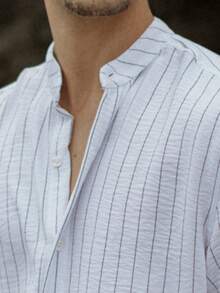 Men's Short Sleeve Shirt With Priest Collar Premium Quality Light And Fresh Fabric Easy To Iron - 彩色 - 查看 3