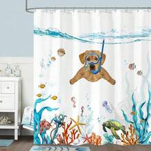New Fowocu Funny Dog Shower Curtain Teal Blue Sea Ocean Waterproof Fabric Shower Curtains For Bathroom  Animal Octopus Starfish Turtle Anchor Fish Nautical Bath Curtain Dr (72''*72'') - 橘色1 72 英吋寬 x 72 英吋長(1 包) - 查看 2