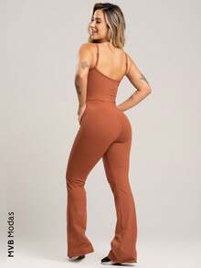 Fitness Flare Jumpsuit With Adjustable Straps Polyamide Mvb Modas - Rust Brown - View 3