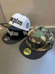 1pc Unisex Casual Streetwear Camo Embroidery Hip Hop Adjustable Wide Brim Flat Top Baseball Cap, Suitable For Men And Women, Spring/Summer/Autumn, Streetstyle, Sun-Shading Outdoor Sports Hat