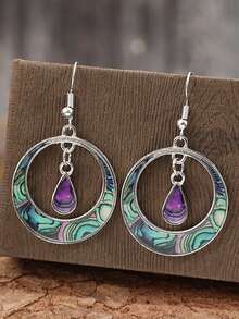 1 对几何复古宫廷风格油滴海螺合金圈形耳环，复古时尚女式耳环