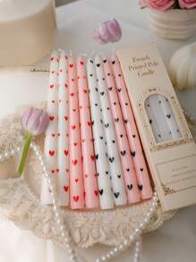 2pcs/Set (One Box) Long Pole Conical Heart Pink Candle, 9.84 Inches, Soy Wax Smokeless, Wedding Banquet Decoration Atmosphere Long Candle Branch, Black Heart, Red Heart, Pink Candle White Candle, Holiday Atmosphere Candle, Valentine's Day Candle, Cute And Fun Candle