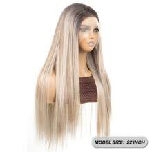 Blonde Ombre 13x4 Synthetic Lace Front Wigs For Women 22 Inch Long Straight Glueless Kanekalon Hair Resistant Synthetic Hair Wigs Free Part 150% Density HD Transparent Wear And Go Wigs Heat Resistant Fiber Wigs For Women Daily Party Vacation Holiday Use