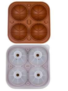 1 Stück 4 Kammern 3D Sphärisches Fußball Basketball Silikon Eiswürfelform, Schwarz, Kaffee, Olivgrün Farben, Eiswürfelmaschine für Kühlschrank, großes Volumen, einfache Entnahme, praktische Eisherstellung, versiegelte Verpackung, mit Deckel, Küchenartikel