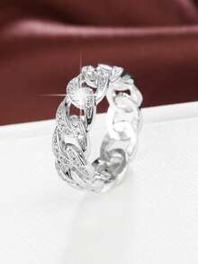 1pc Minimalist Chain Design Cubic Zirconia Women Ring - Multicolor - View 29