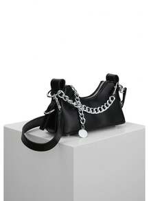 DareSee Fashionable Versatile Casual Small Hobo Bag With Chain Decor MusicFest Y2KFest Back To School Autumn , Bags Perfect For Fancy Party Matching With Costumes Winter Gifts - Black - View 5