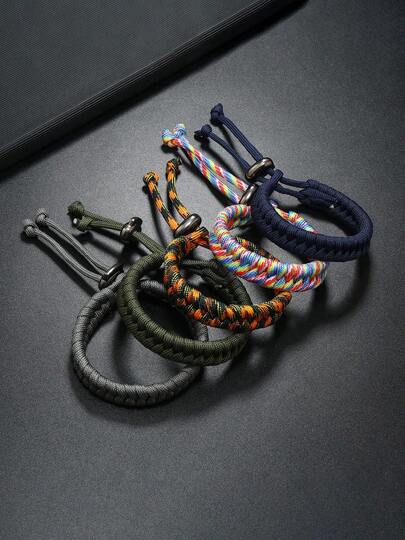 1pc Handmade Woven Paracord Bracelet, Camouflage Pattern, Fashionable Outdoor Wrist Band For Men & Women, Suitable For Daily Wear And Gift