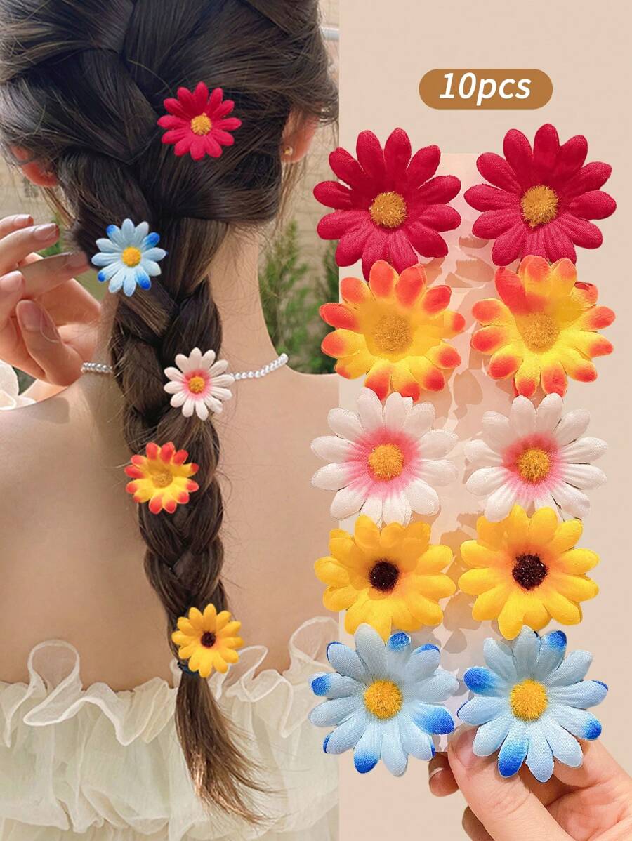 10pcs Colorful Floral Countryside Style Hair Clips For Girls