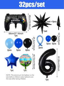 32件/33件遊戲派對用品，遊戲生日套裝，包含遊戲控制器裝飾、0-15數字氣球、爆炸星，適用於生日派對、遊戲主題派對、拍照道具，L升級版！生日派對裝飾 - 彩色 - 查看 25