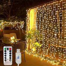 1 件窗帘仙女灯,USB 供电 LED 仙女灯串,具有 8 种照明模式,适用于派对、客厅、卧室、室内装饰、婚礼、生日、单身派对(暖白/白色/多色) - USB窗簾燈 - 查看 2