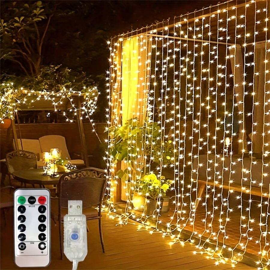1 件窗帘仙女灯，USB 供电 LED 仙女灯串，具有 8 种照明模式，适用于派对、客厅、卧室、室内装饰、婚礼、生日、单身派对（暖白/白色/多色）