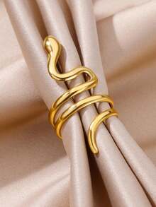 1 件不锈钢蛇形戒指，男女款，金色开口可调节戒指，复古哥特式美学珠宝礼物 - 彩色 - 查看 3