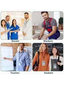 600 Pieces Badge Holders And Lanyards Bulk, 300 Pieces Clear Plastic Vertical Name Tags Badge ID Card Holders And 300 Pieces Flat Neck Lanyards With Metal Swivel J Hook Clip (Black) - 黑色 - 查看 7