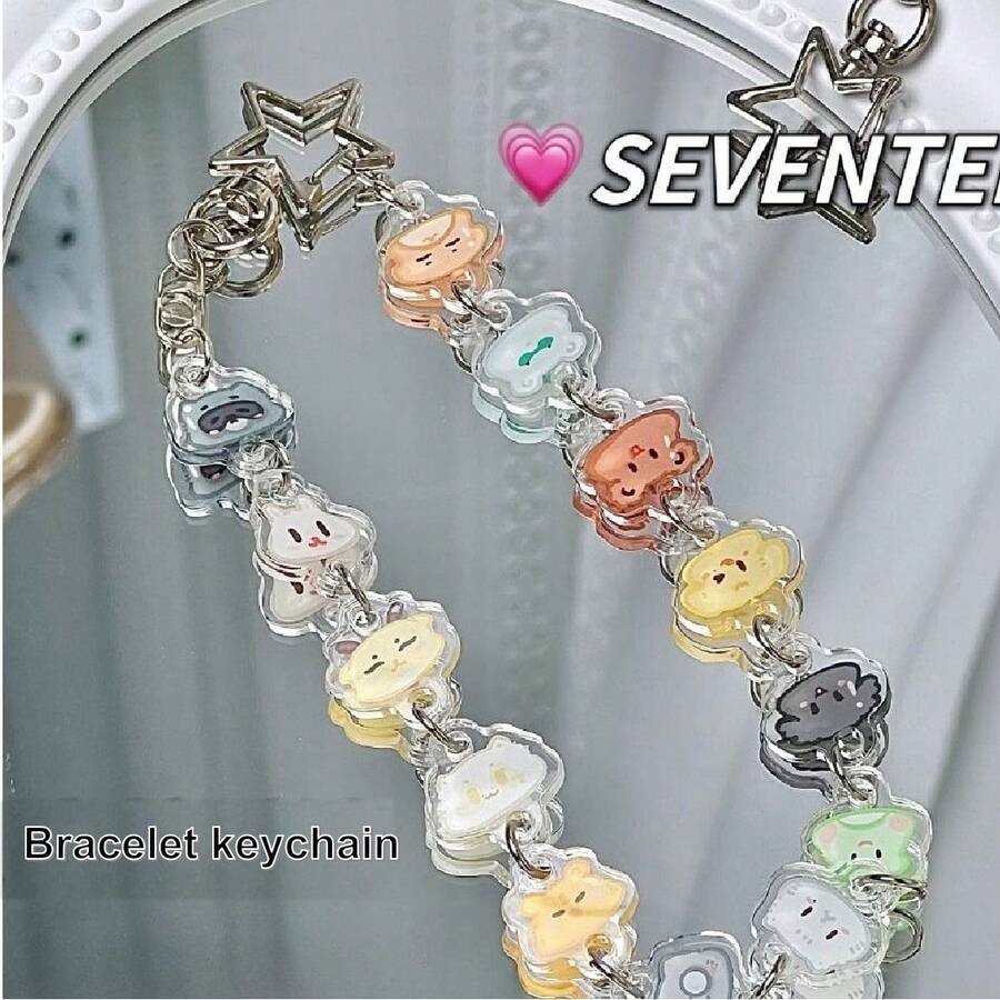 SVT Kpop Acrylic Bracelet Keychain, Cute Cartoon Bracelet Keychain, Fashionable Bag Accessories, DIY Parts, Cartoon Anime, Small Gifts For Friends And Family, Halloween, Christmas, Holiday/Birthday Gifts - Multicolor - View 1