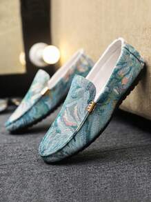 (Random Print Pattern) Men Loafers, New Summer Non-Slip Durable Flat Comfortable Slip-On Shoes, Outdoor Casual Driving Men Printed Canvas Breathable Big Size Fashionable Lightweight Odor-Resistant Canvas Shoes, Versatile Casual Slip-On For All Seasons