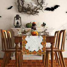 1pc Halloween Elemental Pattern Table Flag, Made Of 72 Inch Knitted Polyester Fiber, Used For Holiday Gathering Tables, Home Kitchen Decoration Gatherings, And Gifts