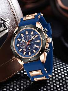 1 件硅胶表带男士手表商务时尚多功能石英表适合日常服装搭配或节日礼物 - 均碼 - 查看 5