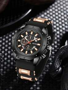 1 件硅胶表带男士手表商务时尚多功能石英表适合日常服装搭配或节日礼物 - 均碼 - 查看 11