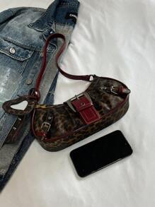 1 buc. Geantă de umăr pentru femei, cu decor retro punk cu nituri, curea reglabilă, capacitate mare, din piele sintetică moale, cu gradient de culoare, potrivită pentru naveta la serviciu, întâlniri, petrecere