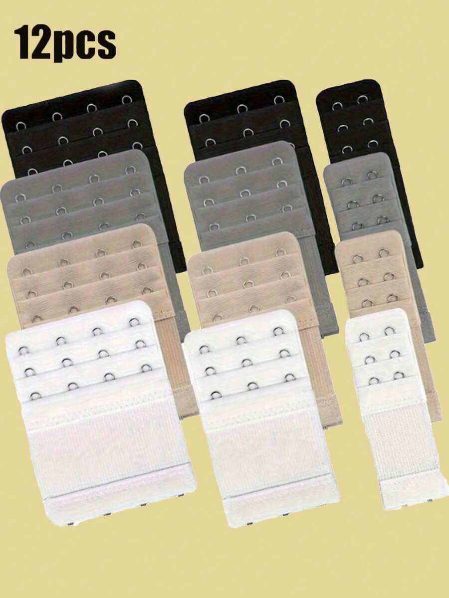 12 个弹性胸罩扣件、内衣延长扣件、2/ 3/ 4 个钩扣件、可调节后背扣件、内衣扣件延长扣件（带绳带）