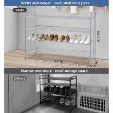 Estantería para zapatos de 3 niveles, organizador de zapatos de metal para pasillo, de gran capacidad y apilable, con rejilla de alambre resistente para el piso del armario, dormitorio, color negro - Gris - Ver 2