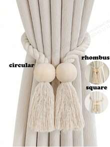 2pcs Rope Wooden Tassel Magnetic Curtain Tie Backs, Simple Wooden Tassel Magnetic Curtain Hooks, Curtain Holders Suitable For Bedroom, Living Room, Kitchen Home Decor, Room Decoration, Wall Decor - Beige - View 7