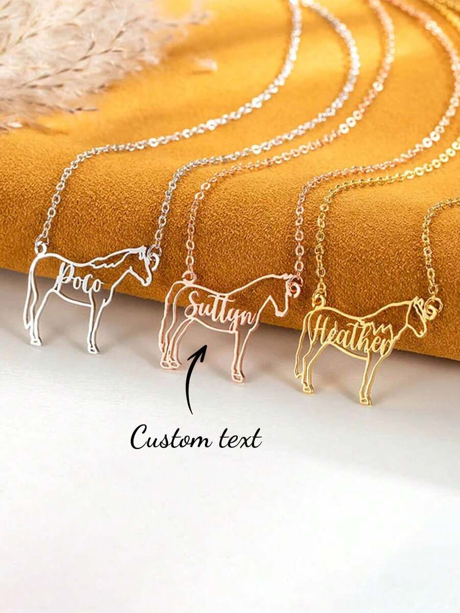 1PC Personalized Horse Silhouette Necklace, Animal Memorial Necklace With Name, Horse Jewelry, Birthday Gift For Horse Lover