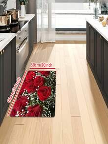 Half-Sheet Romantic Red Rose & White Starry Sky Floral Print Floor Mat, Suitable For Kitchen, Game Room, Laundry Room, Bathroom, Living Room, Bedroom, Indoor Entrance, Etc. - Red - View 14