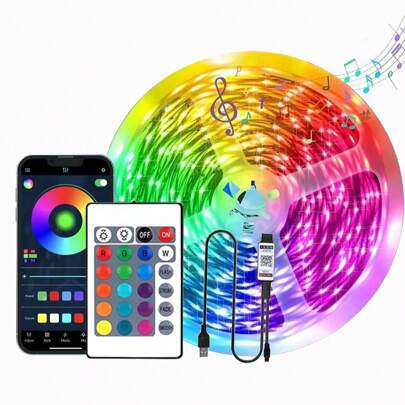3-131.2ft LED Light Strip, RGB 5050 Smart APP IR24 Keys Controller Light Strip, Music Sync Lighting Light Strip, Living Room, Bedroom, Christmas Party Decoration Light Strip, USB Wireless Night Light