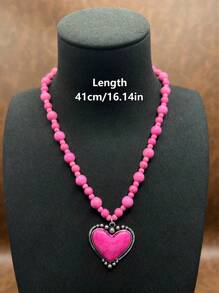 Boho Style Heart Beaded Necklace And Matching Heart Shaped Earrings, Vintage Fashion Jewelry Set For Women, Girls, Daily Outfit, Party Accessories, Jewelry, Gift For Family/Friends/Yourself