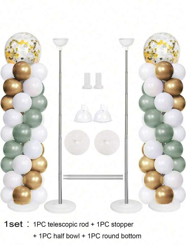1/2 Sets Kit de soporte de columna de globos para piso, soportes de arco de globos con bases, diseño telescópico de metal ajustable en altura, soporte de torre de globos para decoración de cumpleaños, boda, fiesta de novia, graduación (adecuado para globos grandes de 18/36 pulgadas).