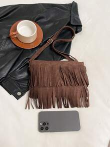 1 pieza Bolso de mano informal de verano de color café con cremallera suave de piel sintética, volantes decorativos, unicolor versátil y elegante, adecuado para uso diario de mujeres - Café - Ver 9