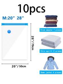 10个装透明真空收纳袋带泵 旅行压缩袋 防水真空袋 夏季真空压缩袋 居家收纳压缩袋 大容量真空收纳袋 透明压缩袋 PVC防水收纳袋 便携旅行真空袋 防虫防霉收纳袋 适用于被子衣服 - 彩色 - 查看 16